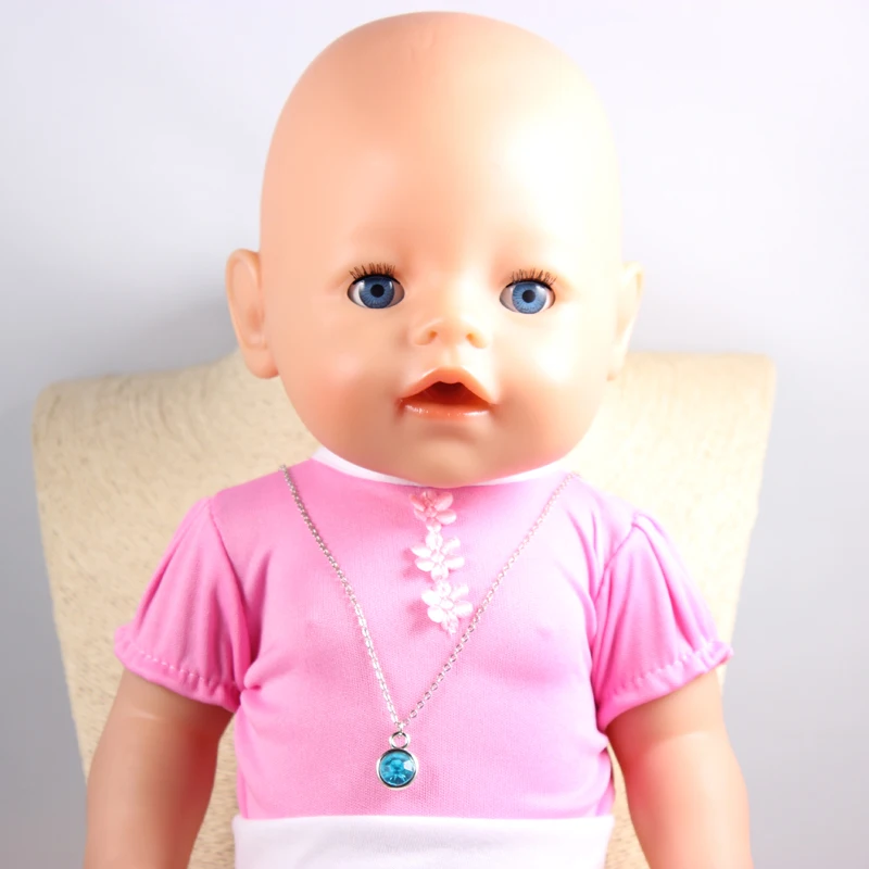 Doll Accessories Sky Blue Round Crystal Charm Necklaces Fit 43cm Doll Baby Born zapf Children best