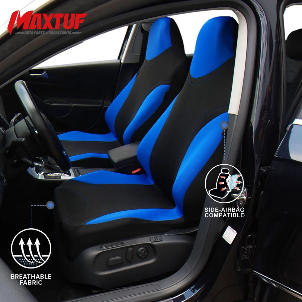 

MAXTUF 1x Blue Car Front Seat Cover Fabric Universal Auto Sport Headrest Seat Protector MT627
