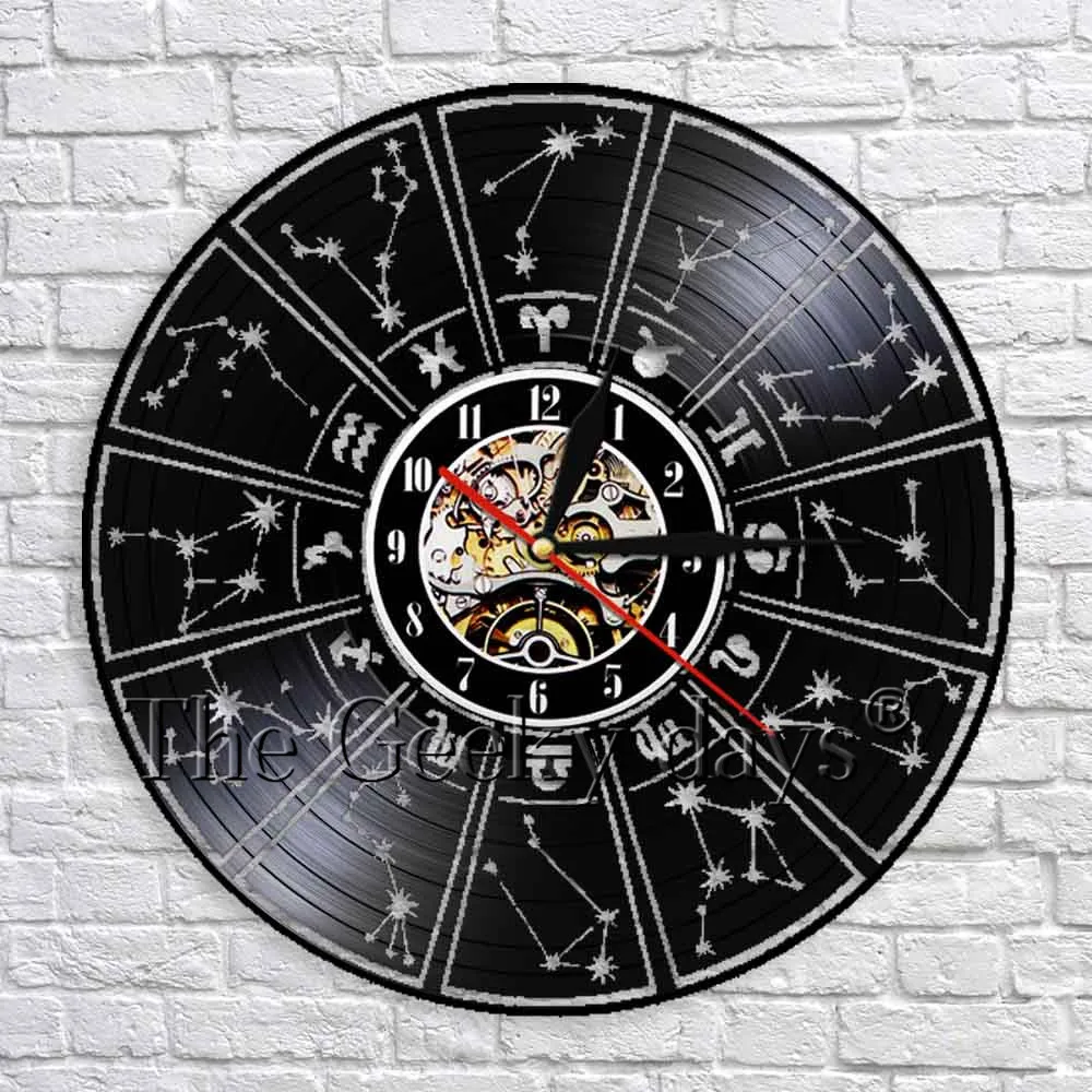 

12 Symbol Decorative Wall Clock Zodiac Sign Vinyl Record Wall Clock Astrology Stars 3D Wall Watch Decor Handmade Gift