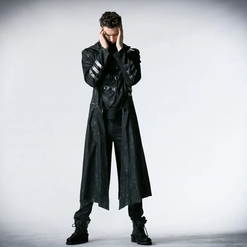 

Men Coat Spring Gothic Cool Long Trench Detachable Stand Collar Jackets Plus Size Hoodie Punk Steampunk Vintage Overcoat Male