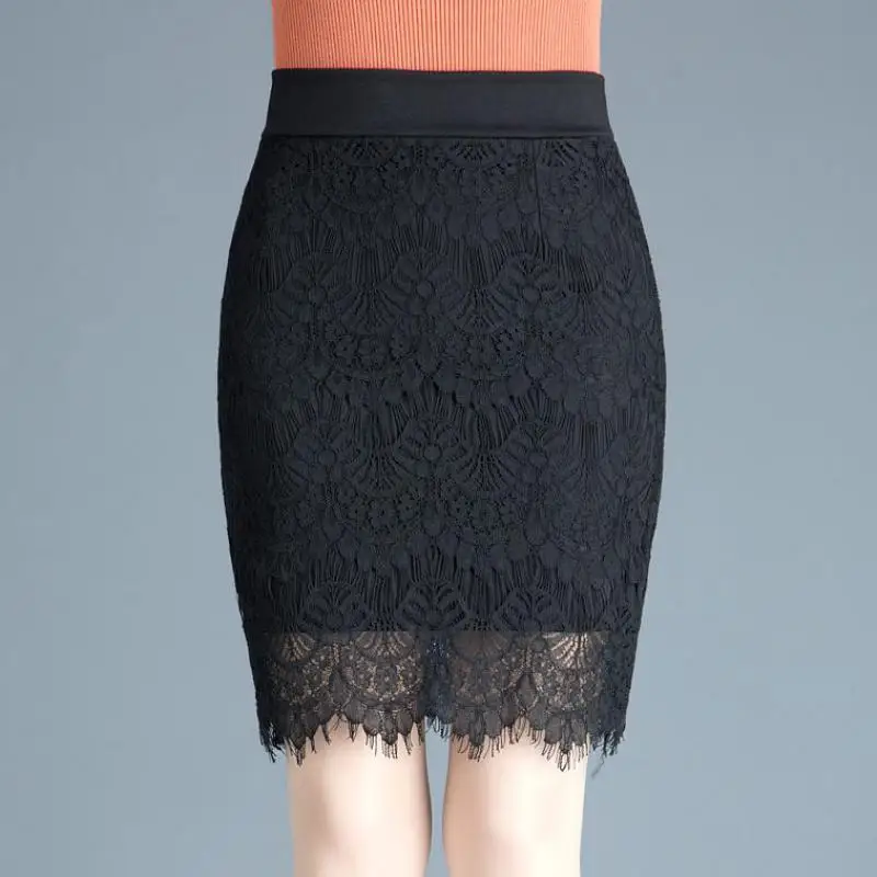 

Summer Office Lady Women Elastic High Waisted Black Lace Patchwork Pencil Skirt , 2017 Xxl Skinny Stretch Slim Skirts For Woman