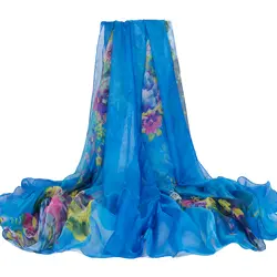 Новая мода 100% шелк длинный тонкий шарф Шелковый Шарфы для женщин с цветочным принтом пляж шаль Для женщин из натуральной шелковый шарф шаль