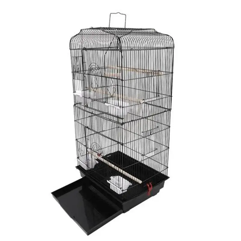 

Portable Wire Cage Pet Cage Parrot Cage With Wooden Stand Rod Feeding Cup Black Two Large Front Doors And Four Small Doors
