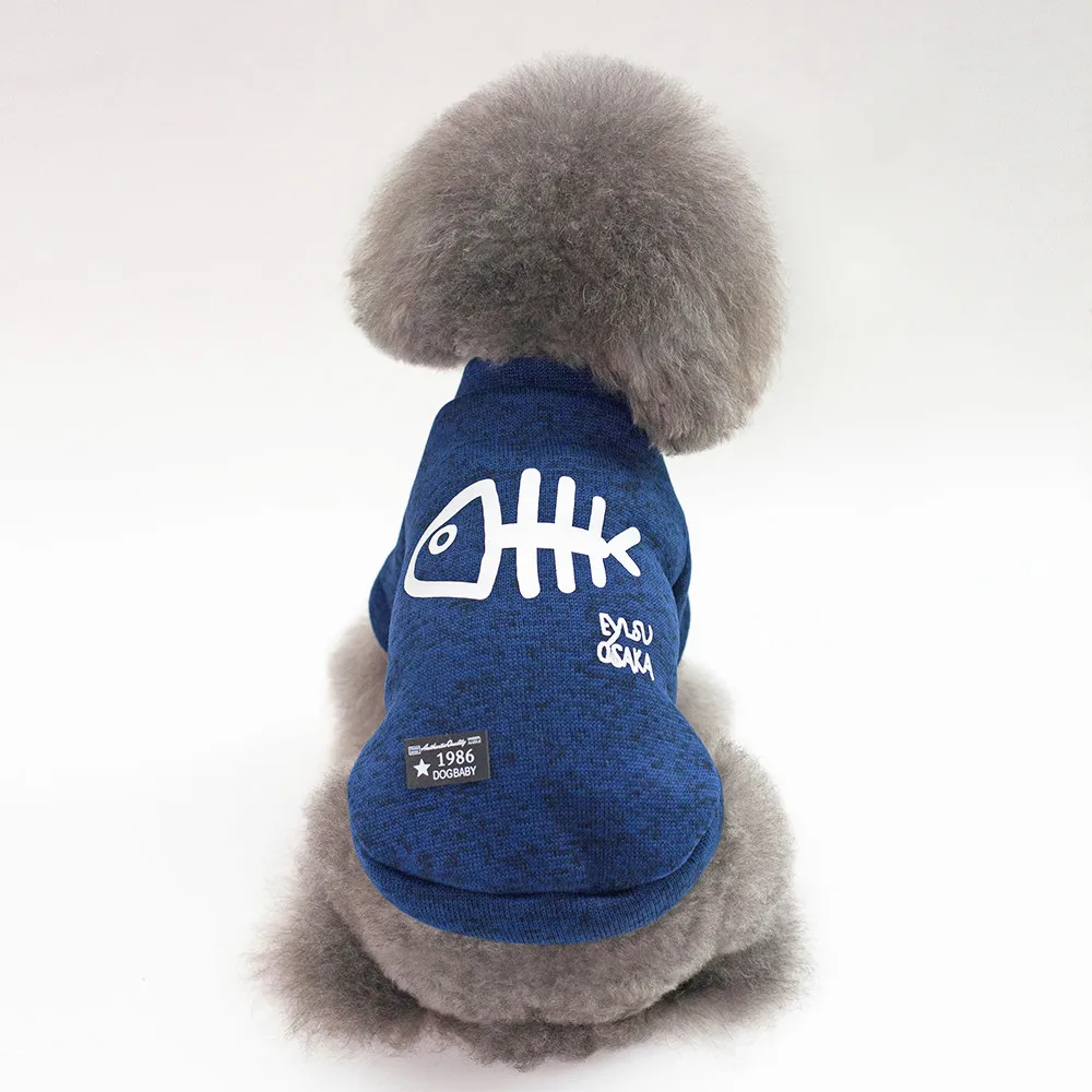 Одежда для собак на зиму с принтом рыбных костей, куртка и пальто для собак, Свитера для домашних собак, одежда - Цвет: blue