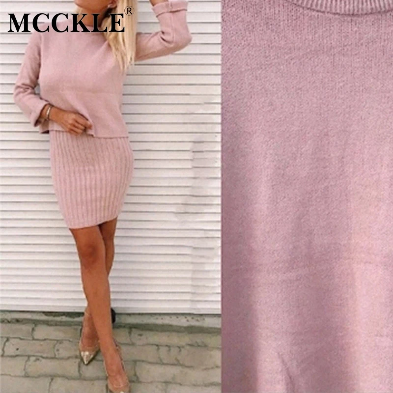 

MCCKLE Women Two Piece Solid Dress Pullover Sets 2018 Autumn Winter Female Fashion Three Quarter Sweater Ladies OL Cashmere Suit