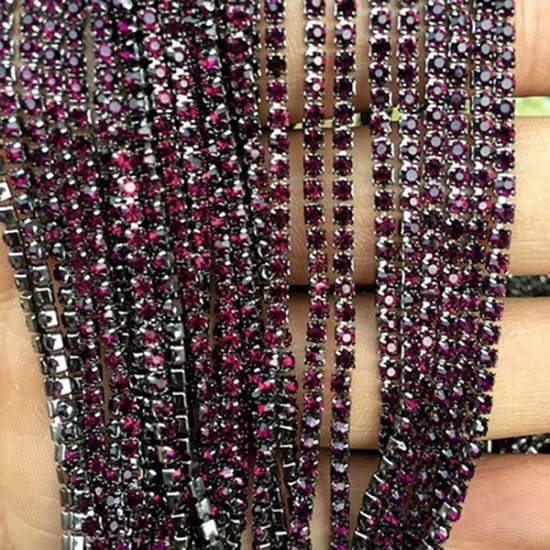 1 м/лот, пришитые кристаллы, стразы, цепочка SS6, SS8, SS10, SS12, серебряная основа, коготь, Гуле, стразы, отделка, сделай сам, Аксессуары для красоты - Цвет: Dark Purple