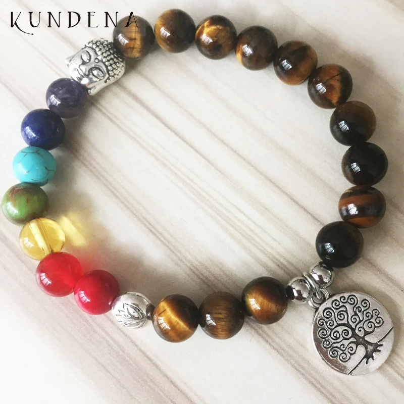 Buddha Bracelet With Tigers' Eye Bead Healing Mala Tree Of Life Chakra