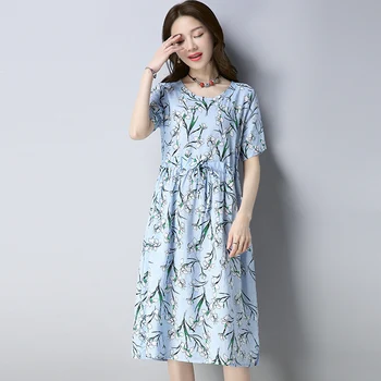 2020 New Women Dresses Summer Vintage Casual Long Sleeve Dress Retro Chinese Style Tunic Flower Printing Plus Size Dress vintage style flower print swing dress