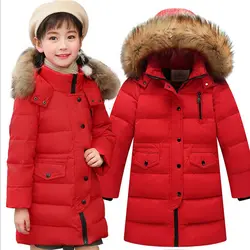Для девочек Зимнее теплое длинное пальто детская Рождественская школа меха с длинным рукавом Плотная верхняя одежда для холодной зимы