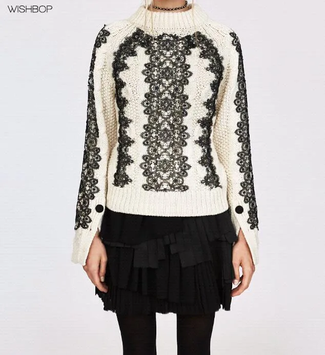 Button Detail Long Sleeve White Cable Knit Sweater
