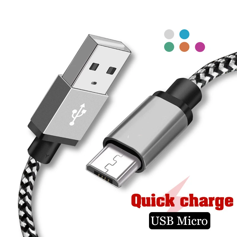 النايلون مضفر 0.2 M 1 M 2 M 3 M المصغّر usb كابل 2.4A سريع شحن مزامنة بيانات سلك Microusb لسامسونج xiaomi شاحن هاتف محمول يعمل بنظام تشغيل أندرويد كابلات