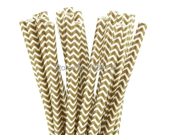 Gold & White Chevron Paper Straws