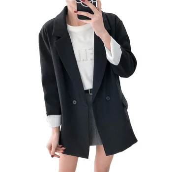 

Fashion Black Suit Women 2019 Spring Autumn Casual Tops Female Plus size Small Blazers Lady Short Jacket Korean version A2627