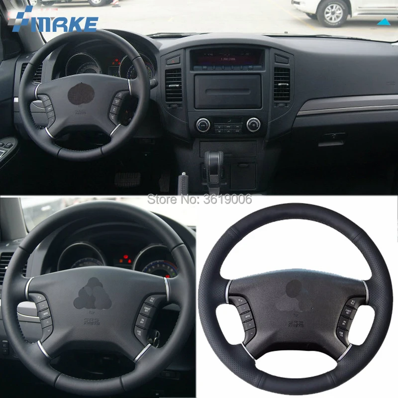 

smRKE For Mitsubishi Pajero 2007-14 Galant 08-12 Hand-stitched Anti-Slip Black Leather Black Thread DIY Steering Wheel Cover