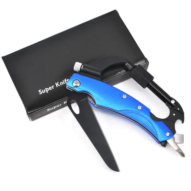 

Folding Knife 7 In 1 Multitool Mountaineering Buckle With LED Flashlight Outdoor Sports Selfdefense Tools Survival Gear Knives