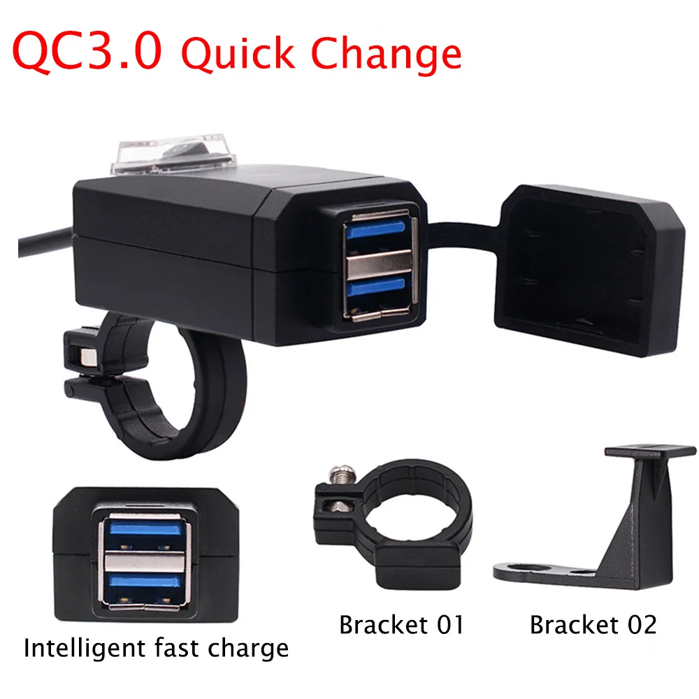 Зарядное устройство на руль мотоцикла QC3.0 с двумя USB портами|Зарядные устройства|