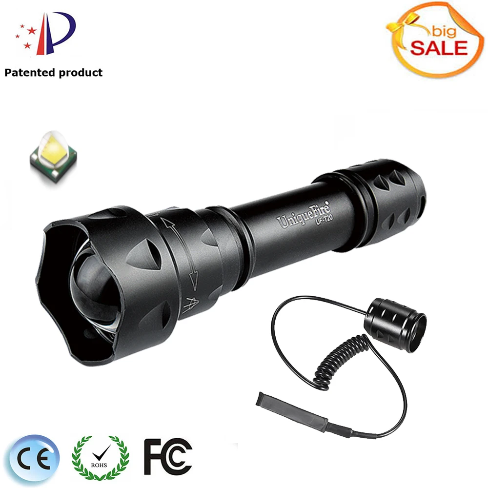 

UniqueFire T20 XML T6 LED Flashlight + Rat Tail Switch Remote Control 1200 High Lumens 10W Powerful Lampe Torch