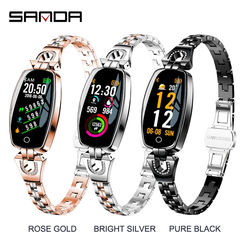 SANDA Luxury Smart Watch Women Bluetooth Heart Rate Monitor Blood Pressure Fitness Tracker Ladies Smartwatch For IOS Android H8