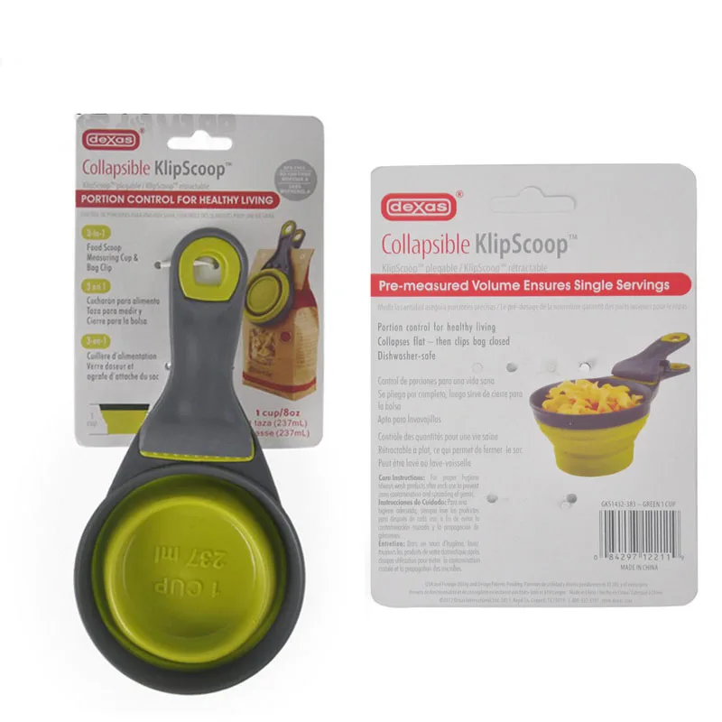 Silicone Collapsible Klipscoop Dog Food Scoop Measuring Cup Bag Clip