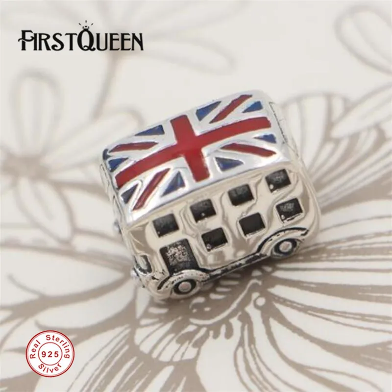 

FirstQueen UK Flag Carriage Enamel Charm Bead Fits Original 925 Sterling Silver bracelet Bracelets Berloques For Christmas Gift