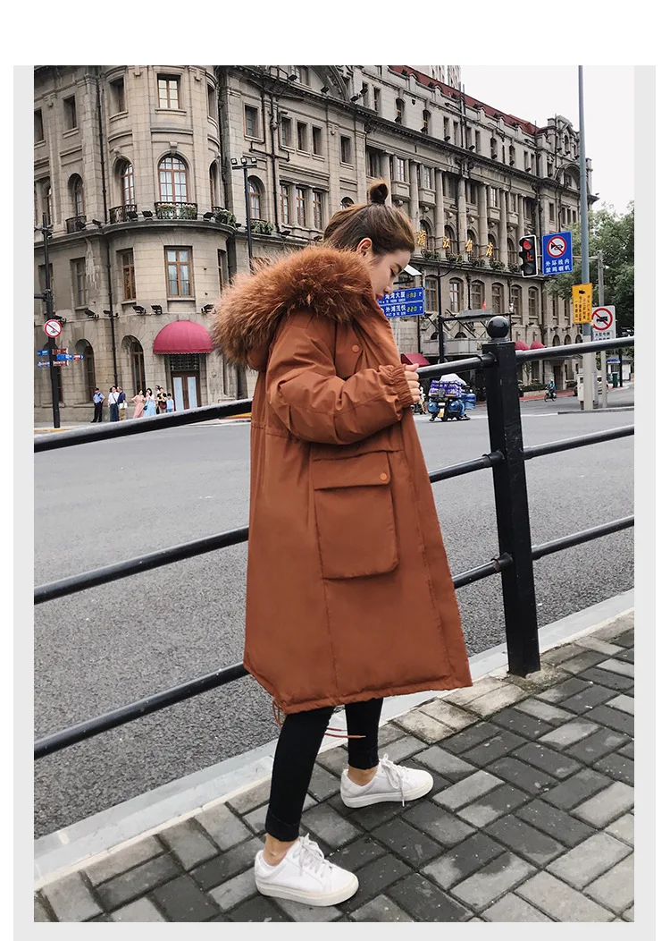 Big collar fur down parka women jacket pocket female thickening coat winter coat women down parka goose 8809