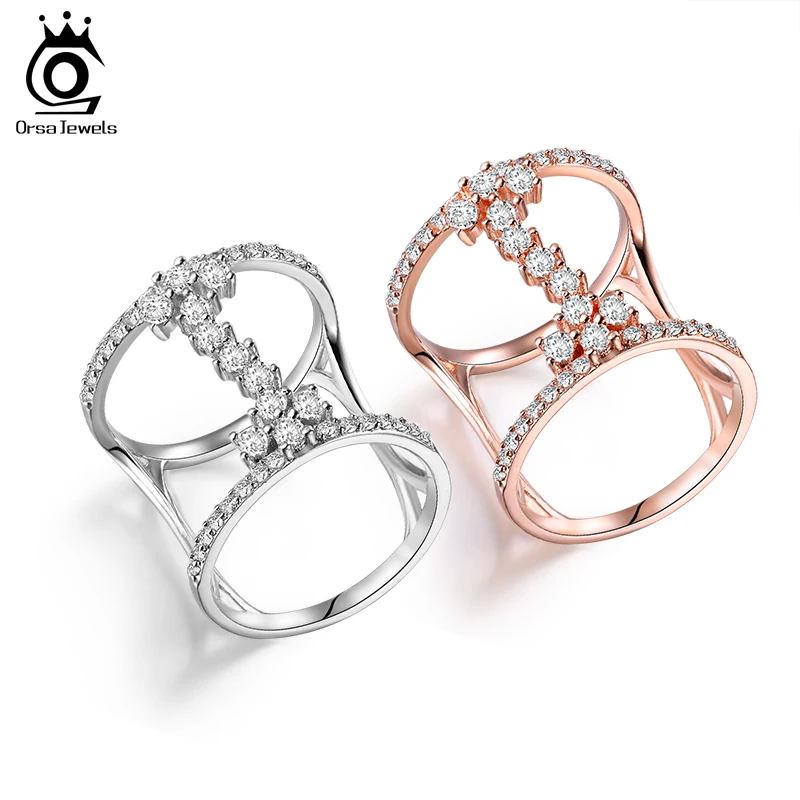 ORSA JEWELS 2019 Fashion Rose Gold/Silver Color Unique Design Rings Paved 43 Pieces AAA Zircon for Women Party Jewelry OR149