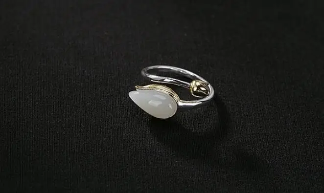 

JOOCHEER Sterling S925 925 silver ring natural stone Magnolia flower trendy