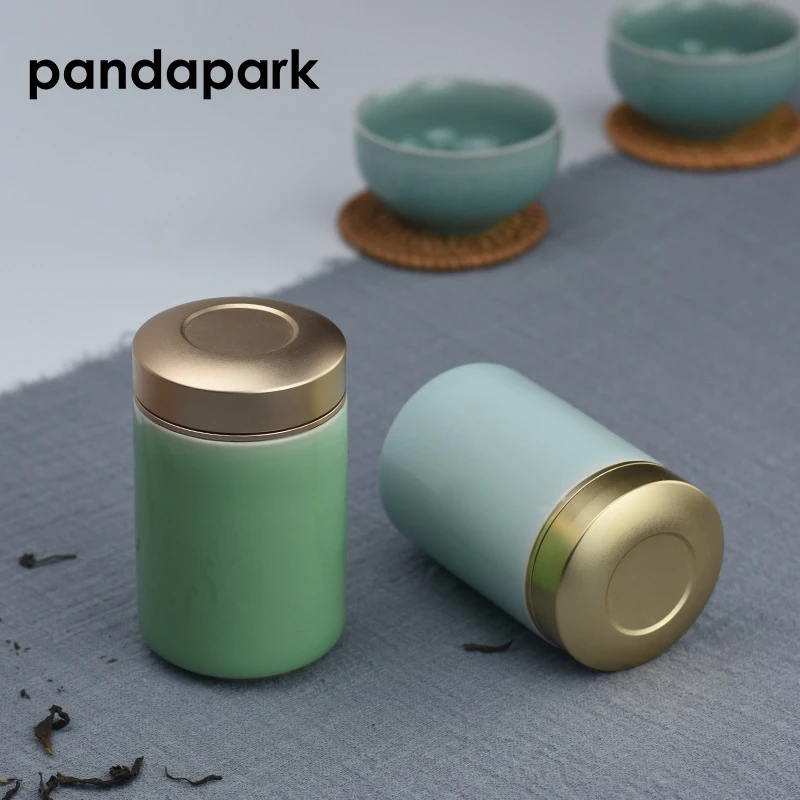 Pandapark чайная коробка фарфоровая герметичная банка для продуктов питания сухофрукты металлическая крышка Longquan Celadon кунг-фу чай аксессуары PPX008