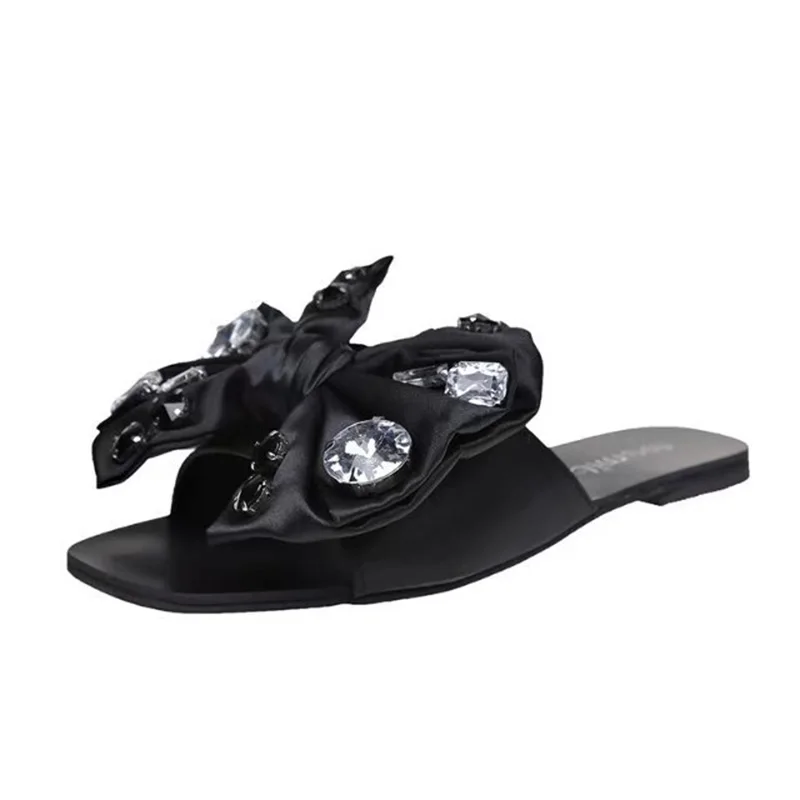 

Women's Slippers Stylish Rhinestones Decor Large Bow Knot Shoes