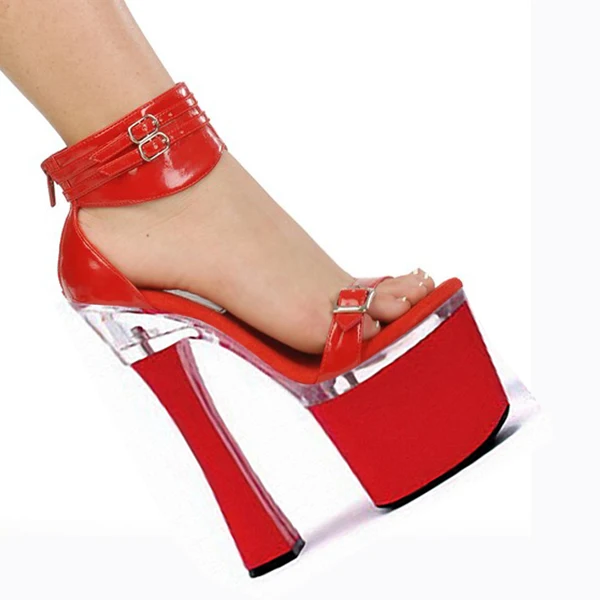 Sexy square heels with comfortable platform sandals, 18cm heels for stage, and pole dancing shoes