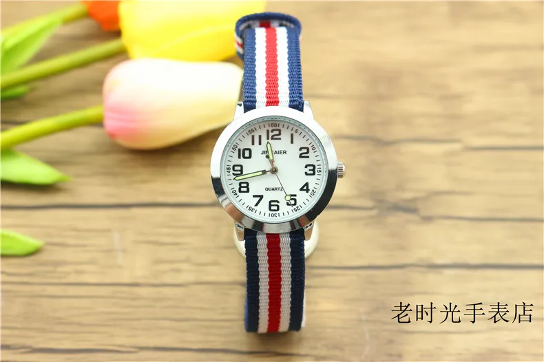 Новое поступление, модные детские милые кварцевые часы с цифрой «учись ко времени», детские светящиеся нейлоновые спортивные часы, подарок с цветами, милые часы