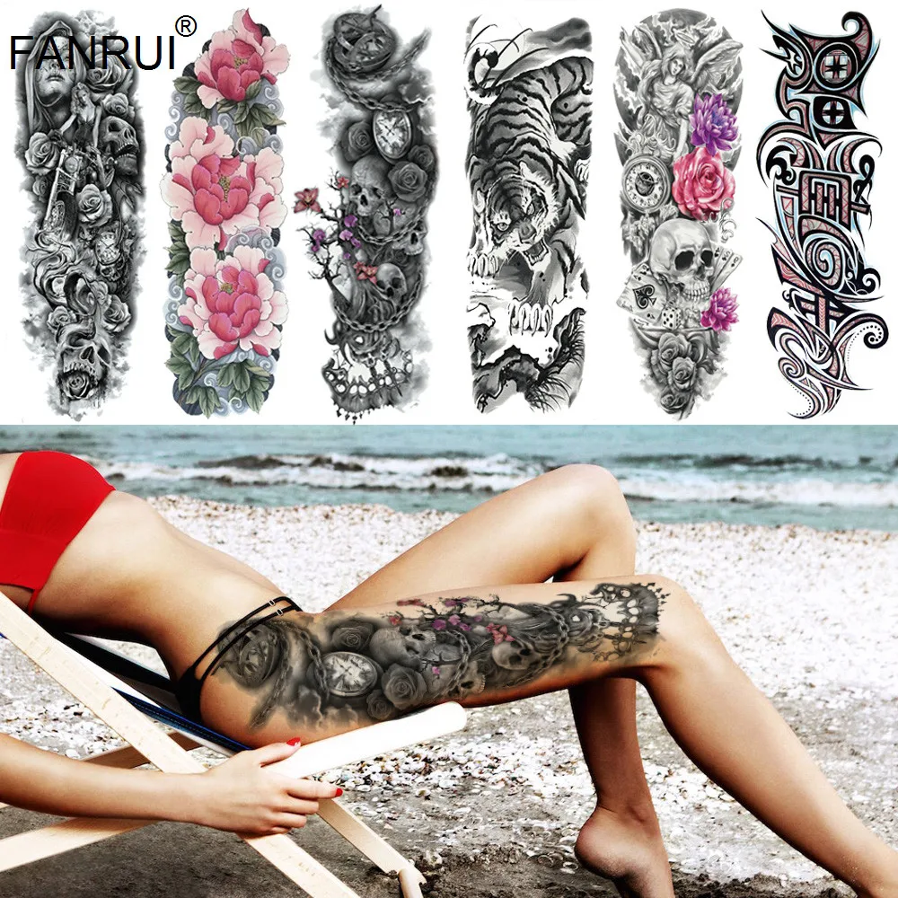 

Cool! Skull Shackles Big Body Full Arm Sleeve Temporary Tattoo Sticker 48x17CM Water Transfer Fake Flash Tattoo Women Men Tatoo