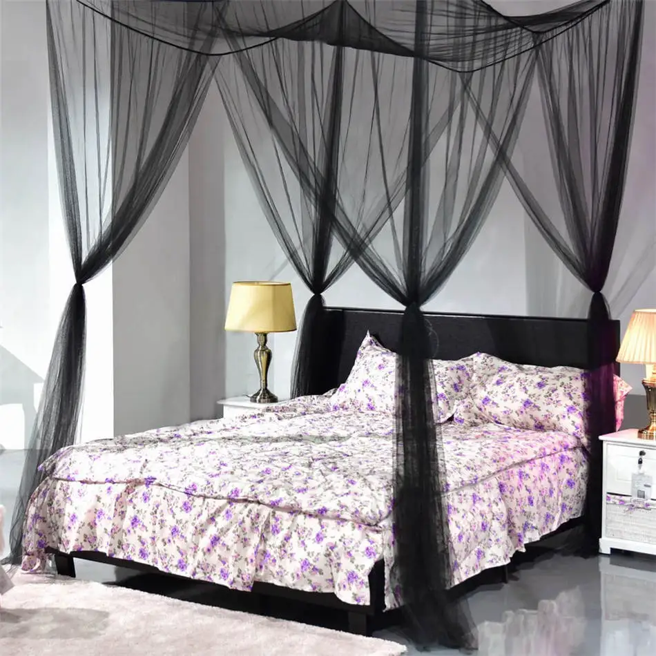 Четыре двери белый/черный кровать навес, противомоскитная сетка queen King size сетка домашний декор для постельных принадлежностей - Цвет: Черный