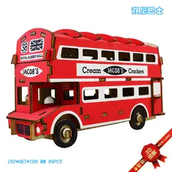 Двухэтажный автобус Деревянный 3D модель автомобиля трёхмерная головоломка-пазл Игрушечная модель Конструкторы детские развивающие