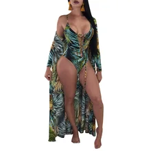 Пикантные Для женщин Цельный купальник с принтом и платье-накидка на шнуровке купальники пляжная одежда ванный комплект зеленого и розового цветов