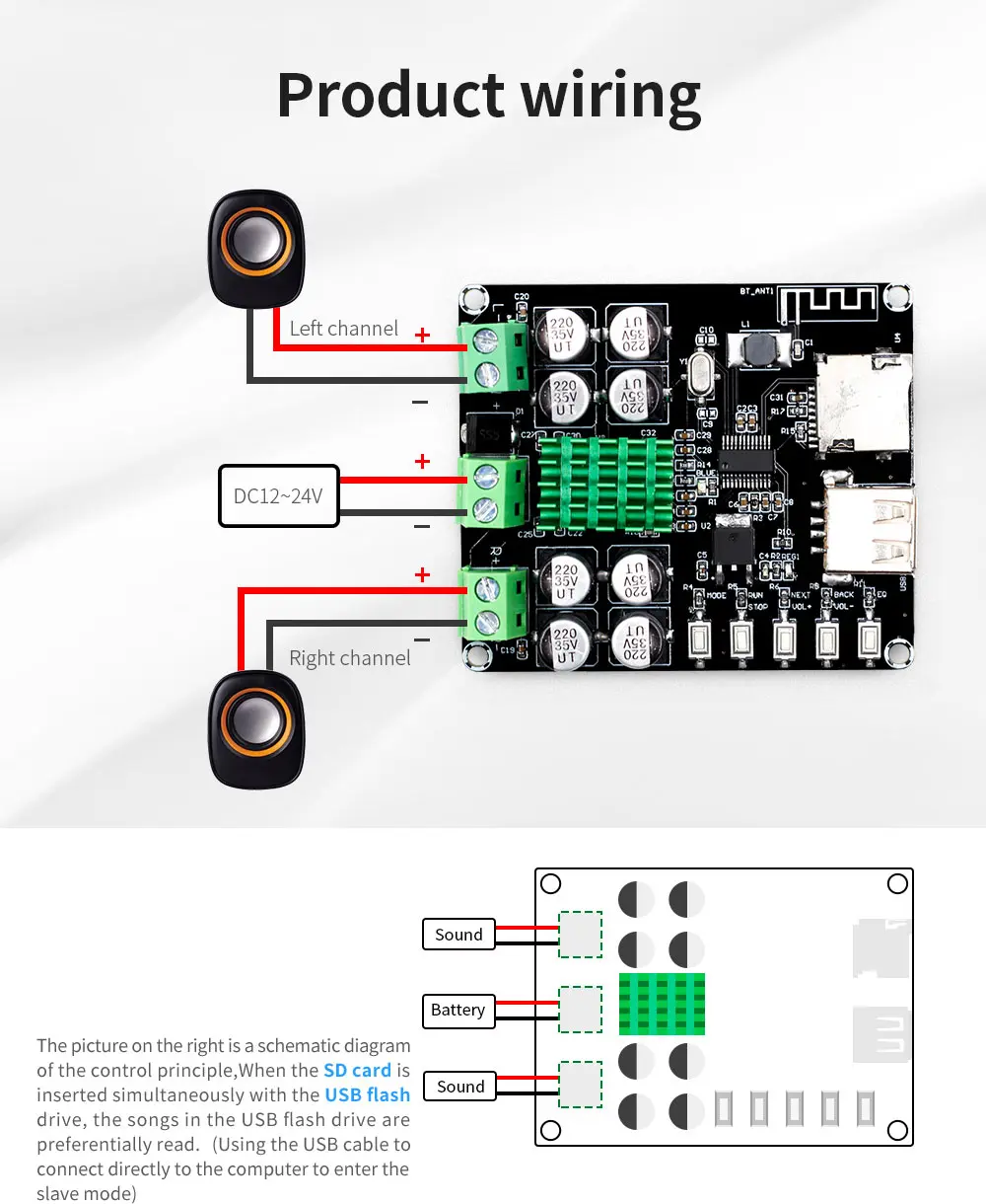 TPA3116D2 XH-M422 DC12-24V 50 Вт+ 50 Вт Bluetooth 4,0 Плата усилителя TPA3116 с Bluetooth U диск TF карта плеер VHM-302