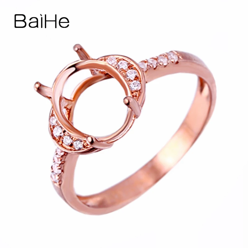 BAIHE Solid 14 k Rose Gold(AU585) Обручение свадебное кольцо с бриллиантом 7,5x9,5 мм Овальный полу крепление тонкой детали ювелирного изделия модный подарок кольцо