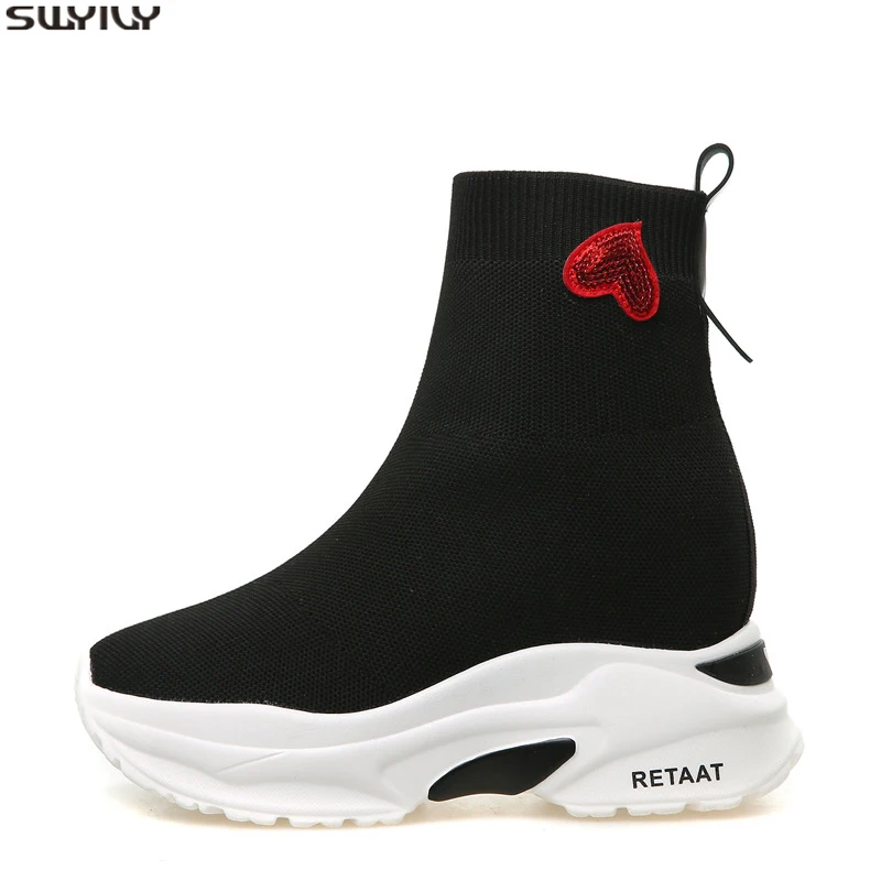 SWYIVY Chaussure Femme; женские ботинки; ботильоны; женская обувь; Новинка года; осенние ботинки с носком; женские черные кроссовки на платформе и танкетке