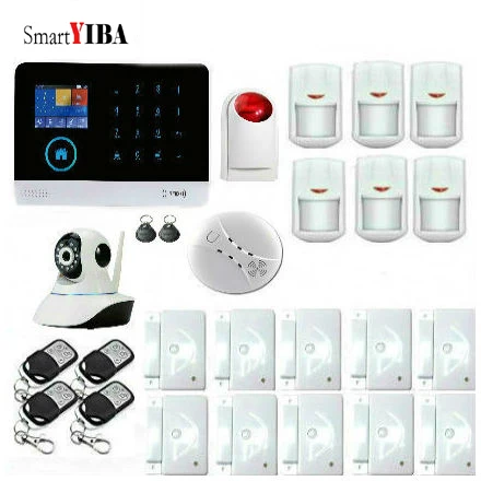 

SmartYIBA Business Home Alarm System Wireless WIFI Emerge Burglar House Alarm with Strobe Siren& Smoke Sensor& IP Camera