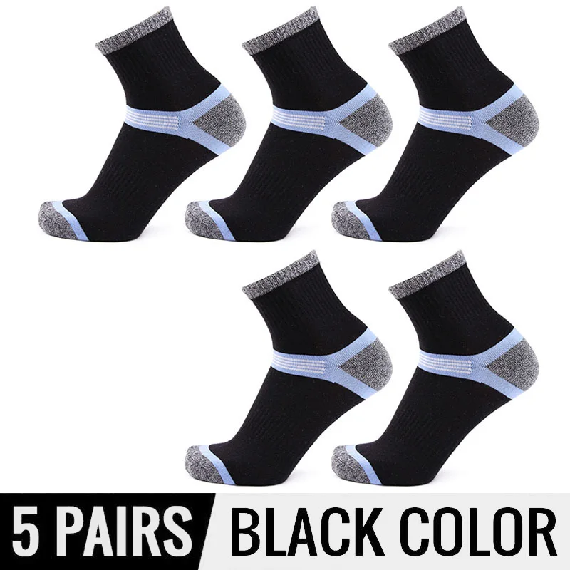 Black HSS 5 пар/лот, мужские носки из чесаного хлопка, новинка, Повседневные Дышащие носки для активного отдыха, высокое качество, мужские длинные носки в полоску, EU39-45 - Цвет: Black