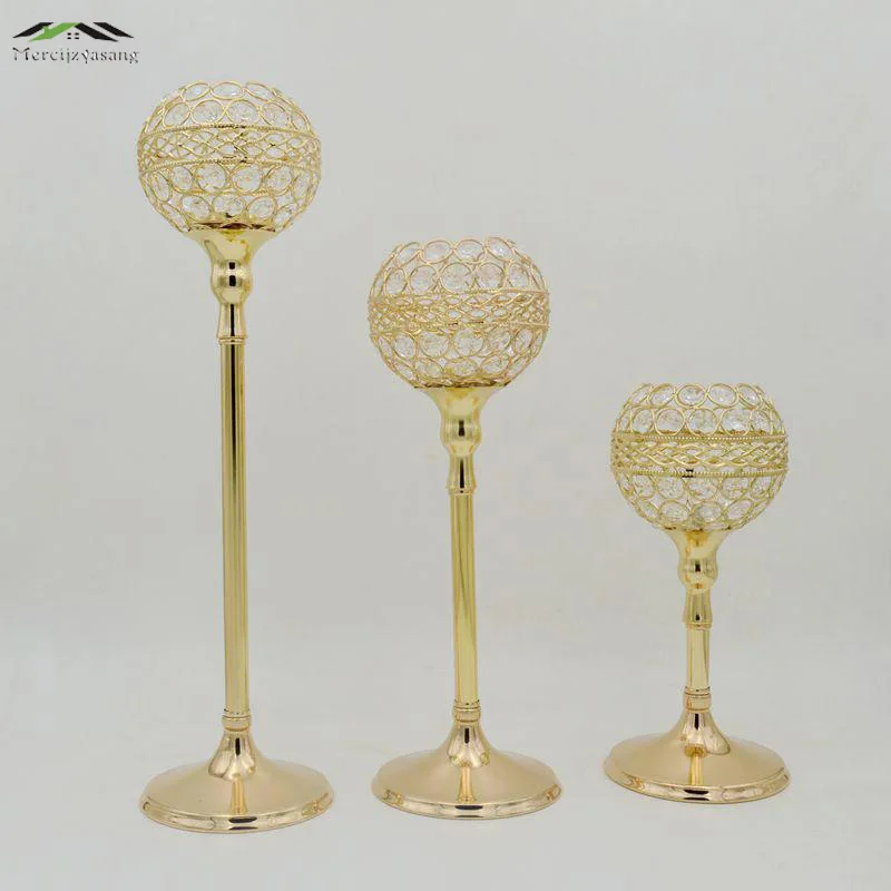 10PCS/LOT Metal Gold Candle Holders With Crystal Retro Nice Stand Pillar Candlestick For Wedding