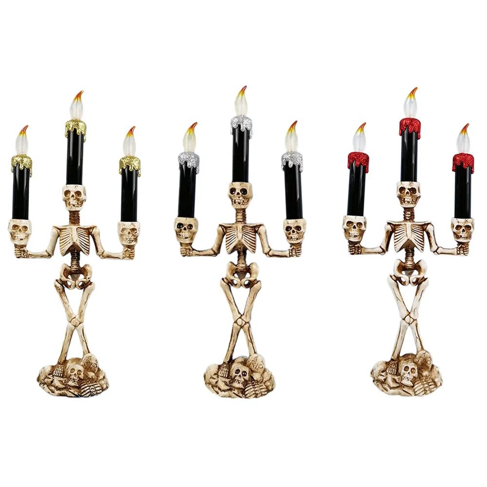 

1pcs Home Decor LED Candle Light Skeleton Halloween LED Candelabra Skull Party Lamp Hot Sale