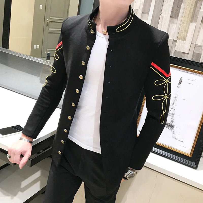 Gold Multi-button Blazer Fashion Boutique Embroidery Men's Slim Jacket Military Version Bomber men suits jackets