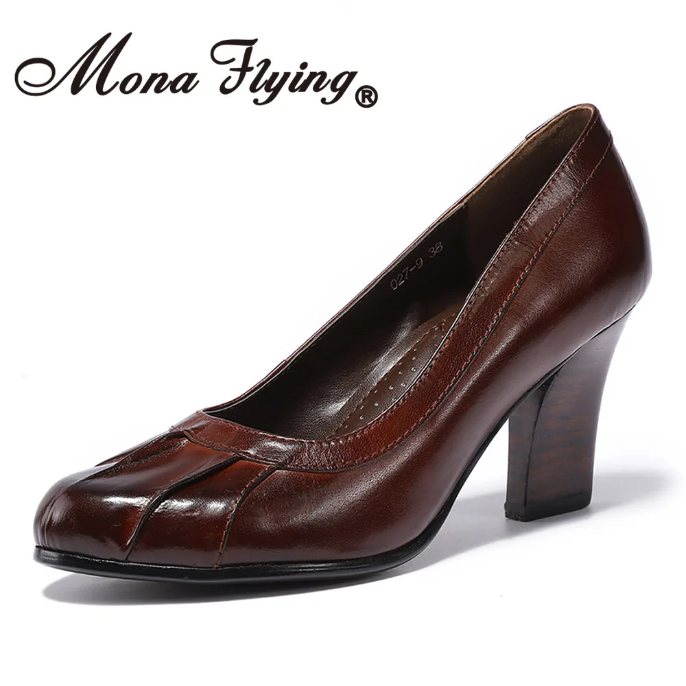 Mona/женские туфли-лодочки; натуральная кожа; элегантные туфли ручной работы; женская обувь на высоком каблуке с закругленным носком без застежки; 027-9 - Цвет: Wine-red