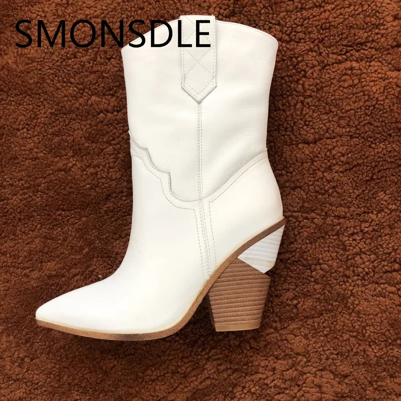 

SMONSDLE 2018 Fashion Black Sexy Pointed Toe Women Ankle Boots Slip On Strange High Heel Women Autumn Winter Boots Shoes Woman