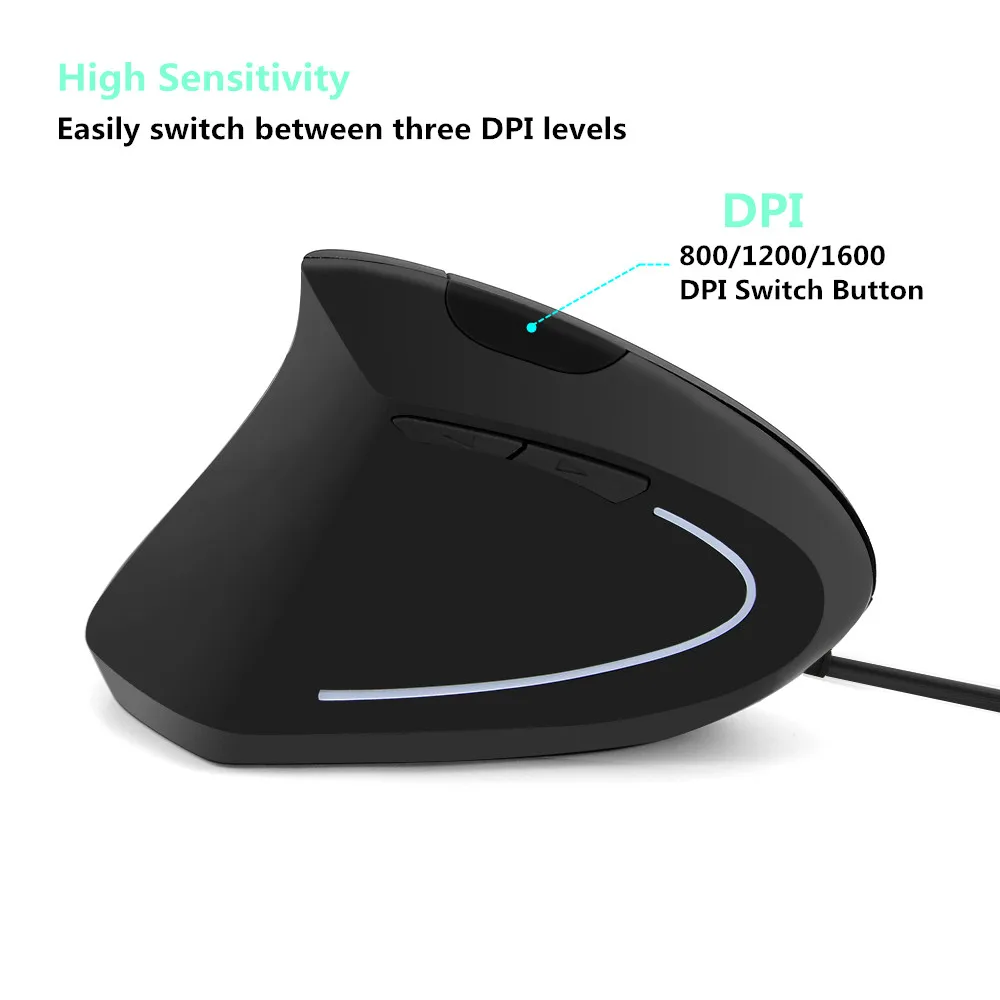 Проводная вертикальная мышь с левой рукой эргономичная игровая 1600DPI USB