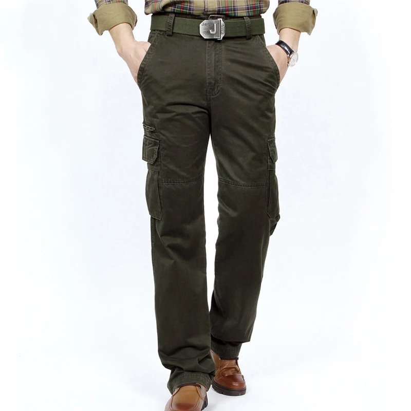 Брюки-карго Для мужчин осенние штаны Для мужчин середины талии полной длины много карманов Для мужчин s брюки военные Повседневное свободные армии Брюки большой размеры 44