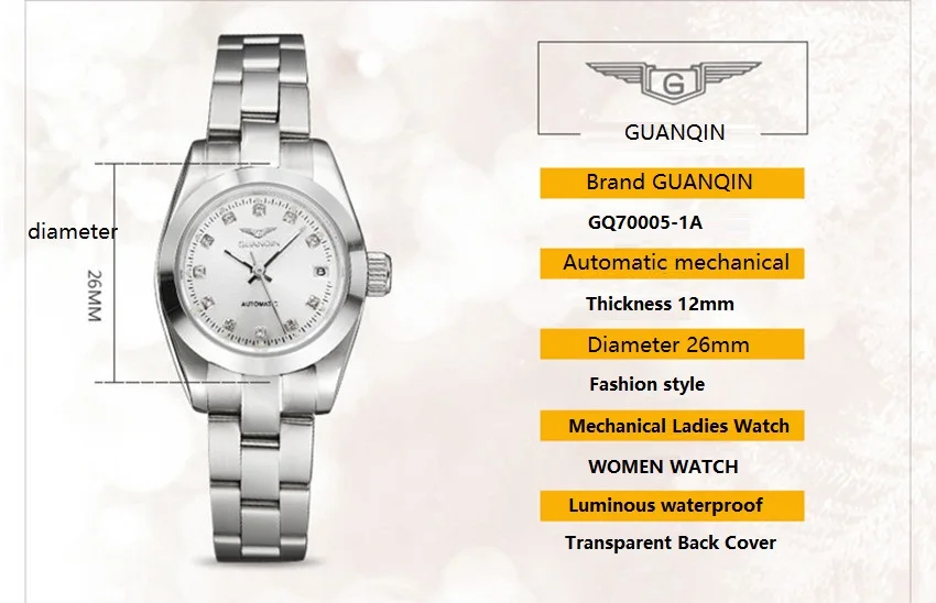 Бренд GUANQIN для женщин часы Роскошные автоматические механические часы сталь женское платье алмаз дамы Светящиеся Наручные Часы Montre Femme