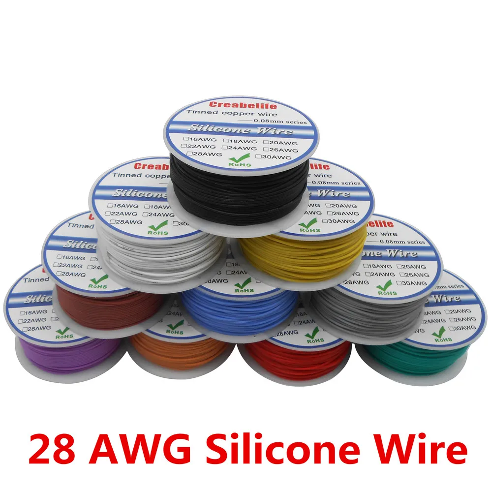 50m/lot 28 AWG Flexible Silicone Wire RC Cable Line With 10 Colors to
