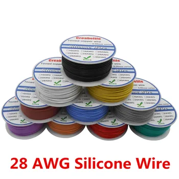 

50m/lot 28 AWG Flexible Silicone Wire RC Cable Line With 10 Colors to Select With Spool Tinned Copper Wire Electrical Wire